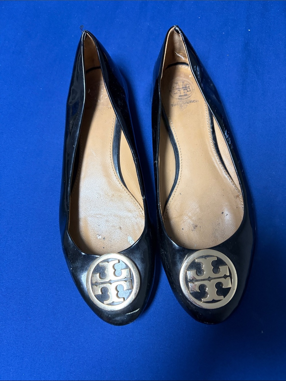 Tory Burch Black Patent Leather Logo Ballet Flats